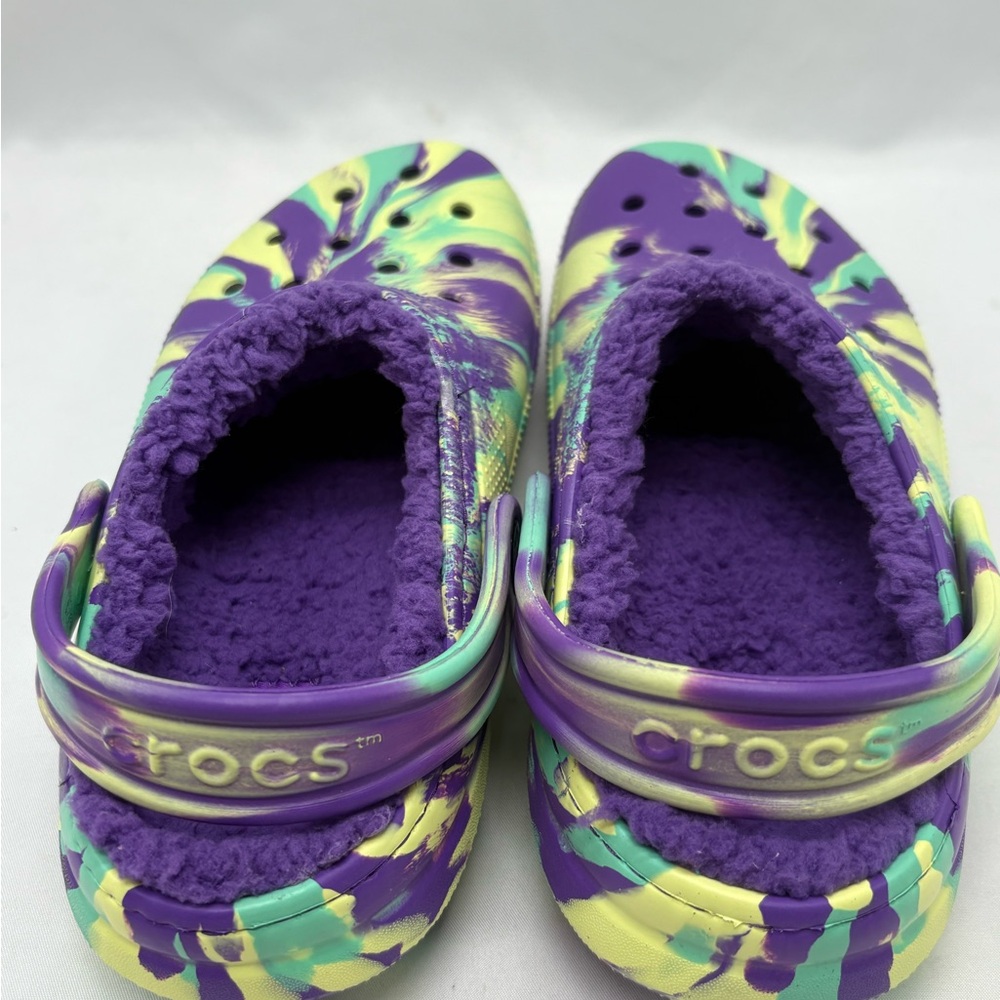 Crocs Classic Lined Clogs Girls Sz J3 Purple Teal Yellow Rubber Slip On Shoes - Picture 3 of 7